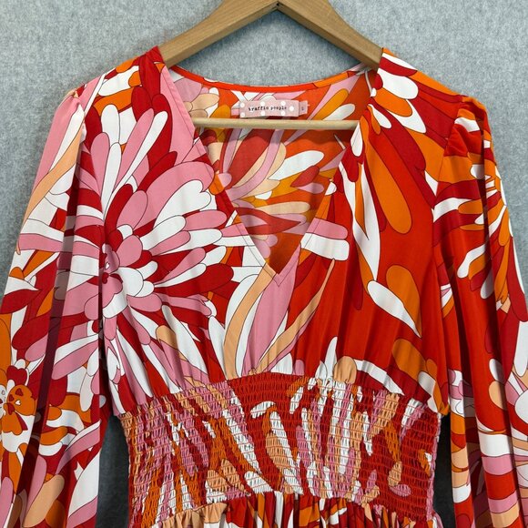 Traffic People Womens‎ Maxi Dress A Line Smocked Groovy Floral VNeck Size Large - Picture 4 of 16